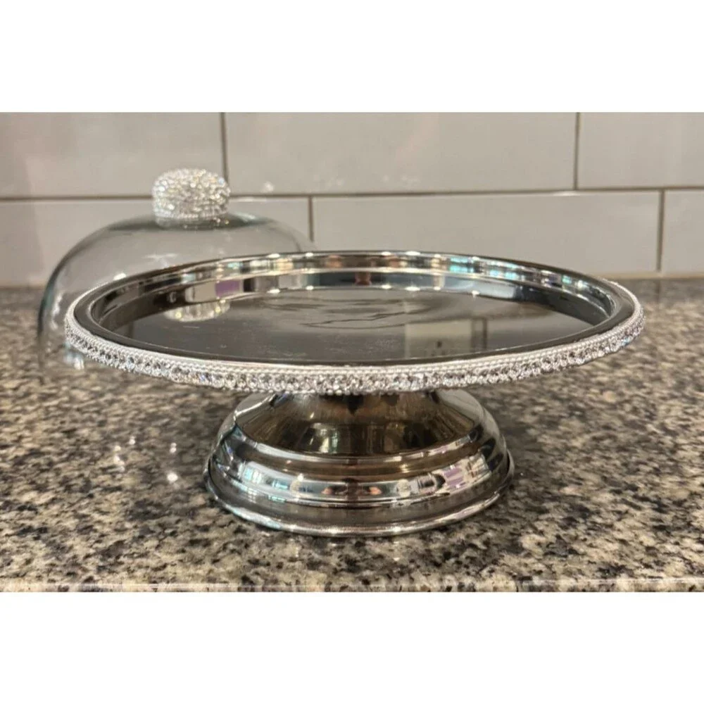 NICOLE MILLER CRYSTAL RHINESTONE CAKE STAND PASTRY KEEPER